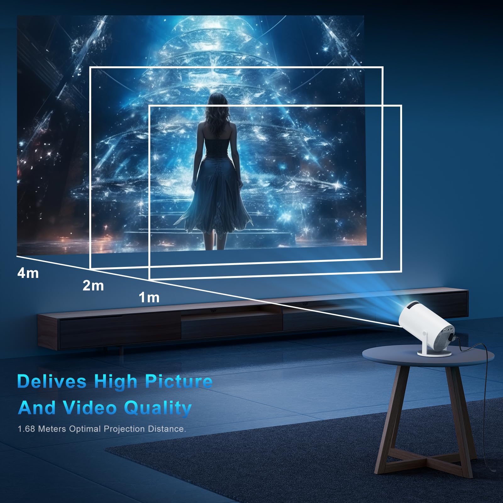 Upgraded 4K FHD Mini Projector with WiFi 6 Bluetooth 5.4, Trapezoidal Correction, Portable Projector with Android 11 and 180° Rotation, Home Theater, for PC/Lap/Stick/HDMI, White