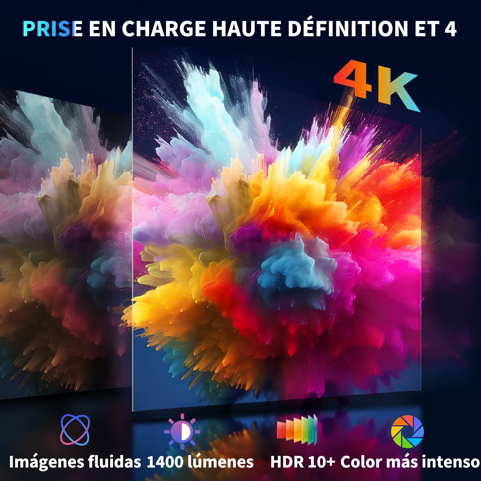 Mini Projector 1080P Portable 4K Projector with Android TV, Support Video Projector for Automatic Trapezoidal Correction, 270° Rotation, with HDMI and Mouse, Black